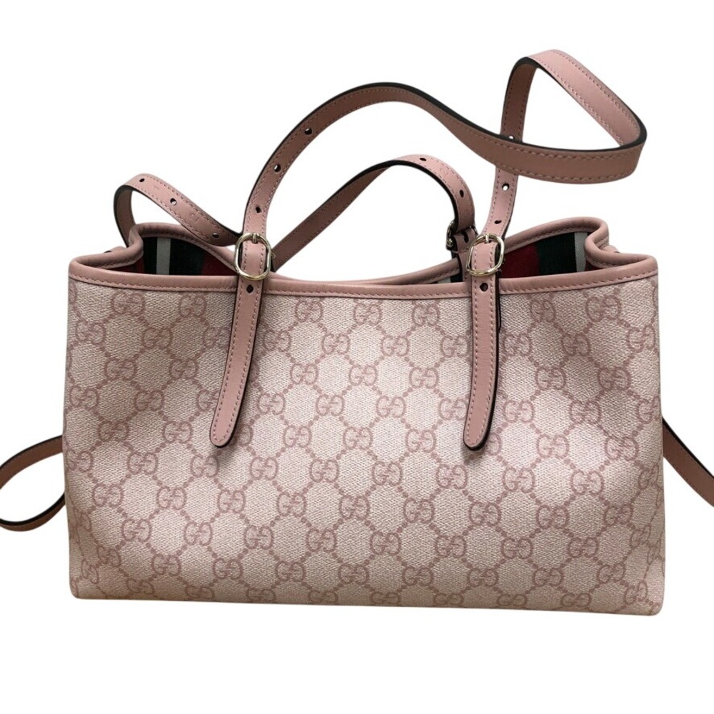 Gucci GG Emblem Medium Tote Bag Womens Light Pink Monogram Leather Trim
